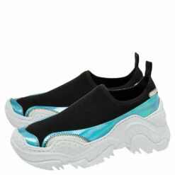 N21 Nº21 Black Stretch Fabric And Iridescent Synthetic Leather Slip-On Sneakers Size 42 Men -N21shop luxury men n21 new shoes p608559 001