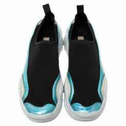 N21 Nº21 Black Stretch Fabric And Iridescent Synthetic Leather Slip-On Sneakers Size 42 Men -N21shop luxury men n21 new shoes p608559 006