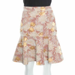 N21 Pink Floral Lurex Embossed Jacquard Knit Peplum Skirt M Women Skirts