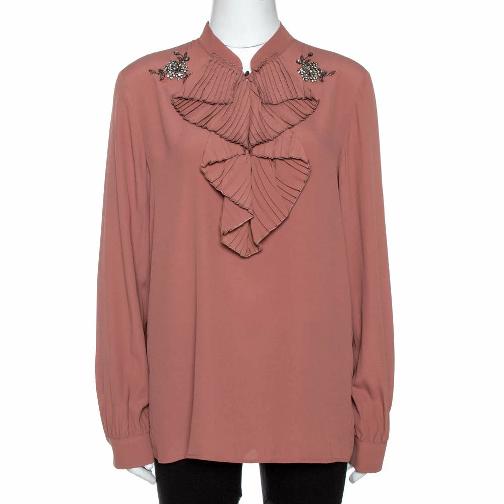 N21 N°21 Pink Silk Blend Embellished Frill Shirt M Women Tops N21 N°21 Pink Silk Blend Embellished Frill Shirt M Women Tops -N21shop luxury women n21 new clothes p335454 006