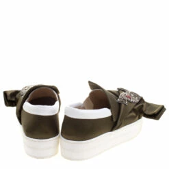 N21 Olive Green Satin Crystal Embellished Bow Slip On Sneakers Size 39 Women 6 N21 Olive Green Satin Crystal Embellished Bow Slip On Sneakers Size 39 Women -N21shop luxury women n21 new shoes p113440 0005