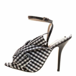 N21 N°21 Monochrome Checkered Knotted Fabric Gingham Ankle Wrap Peep Toe Sandals Size 40 Women 3 N21 N°21 Monochrome Checkered Knotted Fabric Gingham Ankle Wrap Peep Toe Sandals Size 40 Women -N21shop luxury women n21 new shoes p129421 0002
