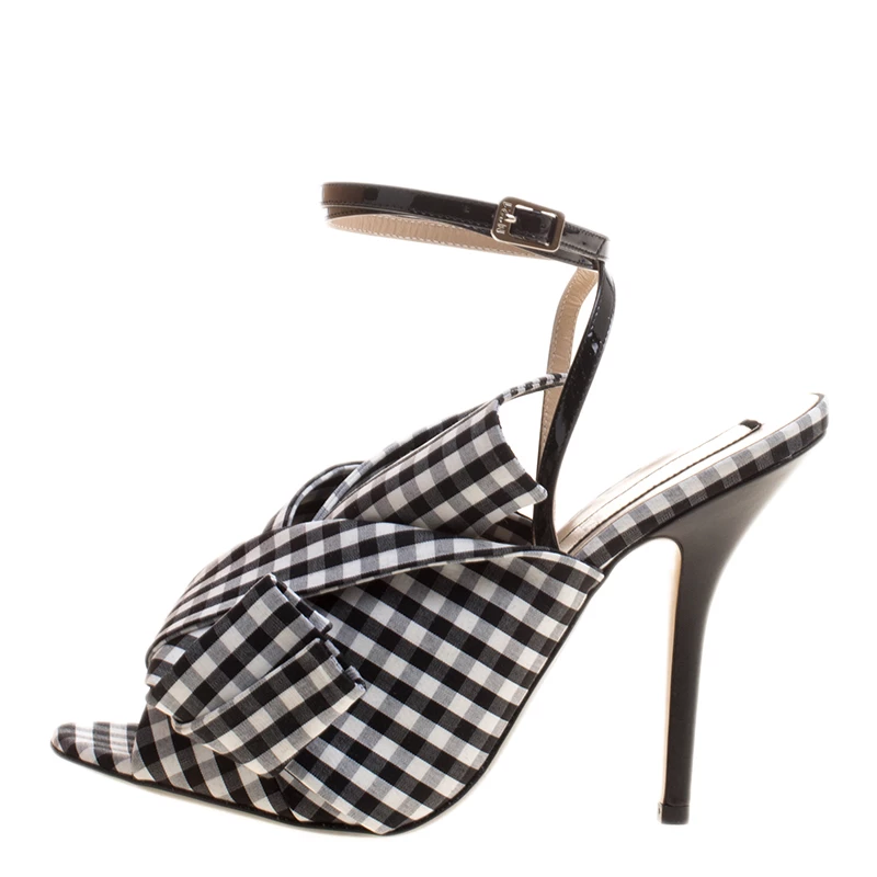 N21 N°21 Monochrome Checkered Knotted Fabric Gingham Ankle Wrap Peep Toe Sandals Size 40 Women N21 N°21 Monochrome Checkered Knotted Fabric Gingham Ankle Wrap Peep Toe Sandals Size 40 Women -N21shop luxury women n21 new shoes p129421 0002