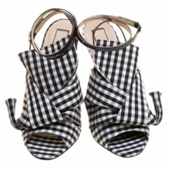 N21 N°21 Monochrome Checkered Knotted Fabric Gingham Ankle Wrap Peep Toe Sandals Size 40 Women 4 N21 N°21 Monochrome Checkered Knotted Fabric Gingham Ankle Wrap Peep Toe Sandals Size 40 Women -N21shop luxury women n21 new shoes p129421 0003