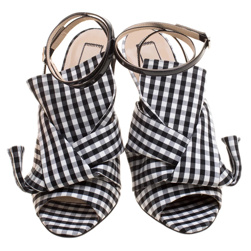 N21 N°21 Monochrome Checkered Knotted Fabric Gingham Ankle Wrap Peep Toe Sandals Size 40 Women N21 N°21 Monochrome Checkered Knotted Fabric Gingham Ankle Wrap Peep Toe Sandals Size 40 Women -N21shop luxury women n21 new shoes p129421 0003