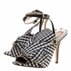 N21 N°21 Monochrome Checkered Knotted Fabric Gingham Ankle Wrap Peep Toe Sandals Size 40 Women 5 N21 N°21 Monochrome Checkered Knotted Fabric Gingham Ankle Wrap Peep Toe Sandals Size 40 Women -N21shop luxury women n21 new shoes p129421 0004