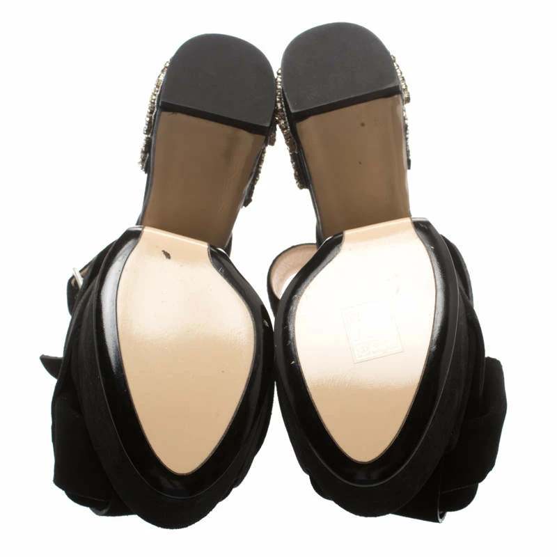 N21 Black Suede Embellished Knot Platform Block Heel Ankle Strap Sandals Size 36 Women N21 Black Suede Embellished Knot Platform Block Heel Ankle Strap Sandals Size 36 Women -N21shop luxury women n21 new shoes p186150 002
