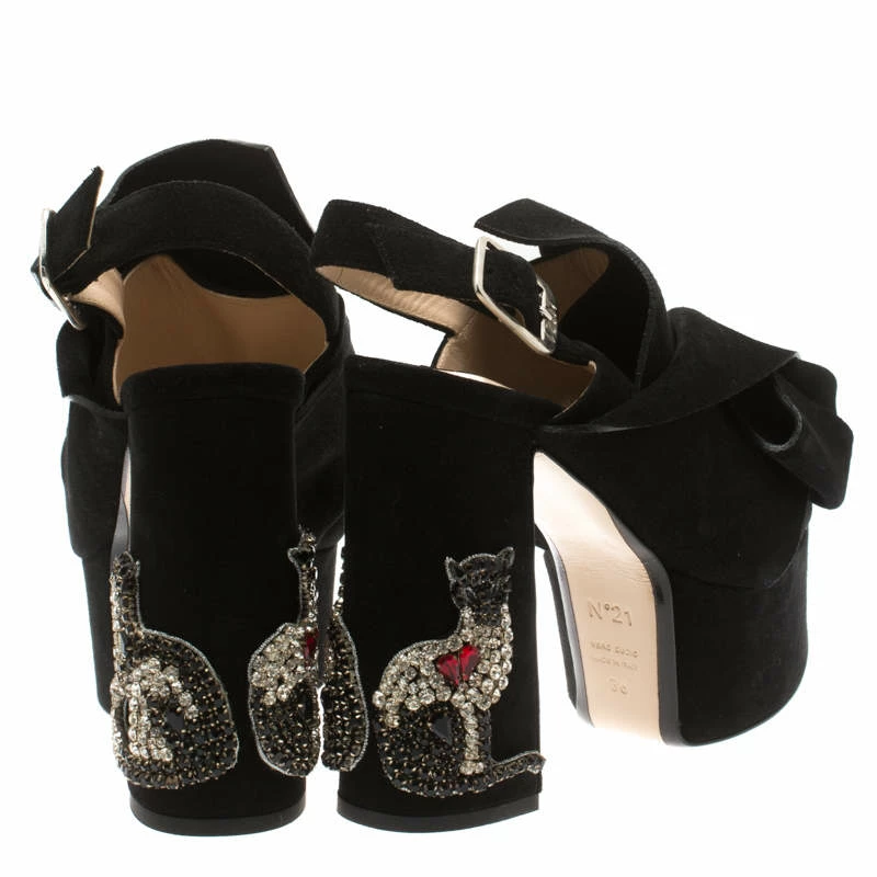 N21 Black Suede Embellished Knot Platform Block Heel Ankle Strap Sandals Size 36 Women N21 Black Suede Embellished Knot Platform Block Heel Ankle Strap Sandals Size 36 Women -N21shop luxury women n21 new shoes p186150 003