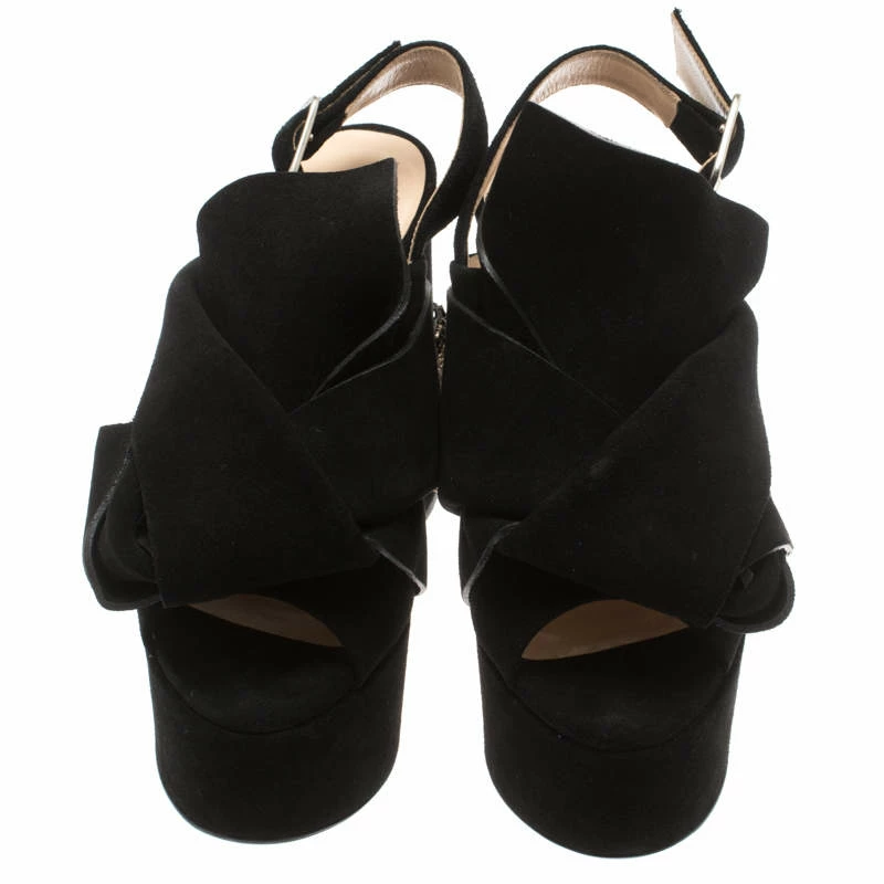 N21 Black Suede Embellished Knot Platform Block Heel Ankle Strap Sandals Size 36 Women N21 Black Suede Embellished Knot Platform Block Heel Ankle Strap Sandals Size 36 Women -N21shop luxury women n21 new shoes p186150 004