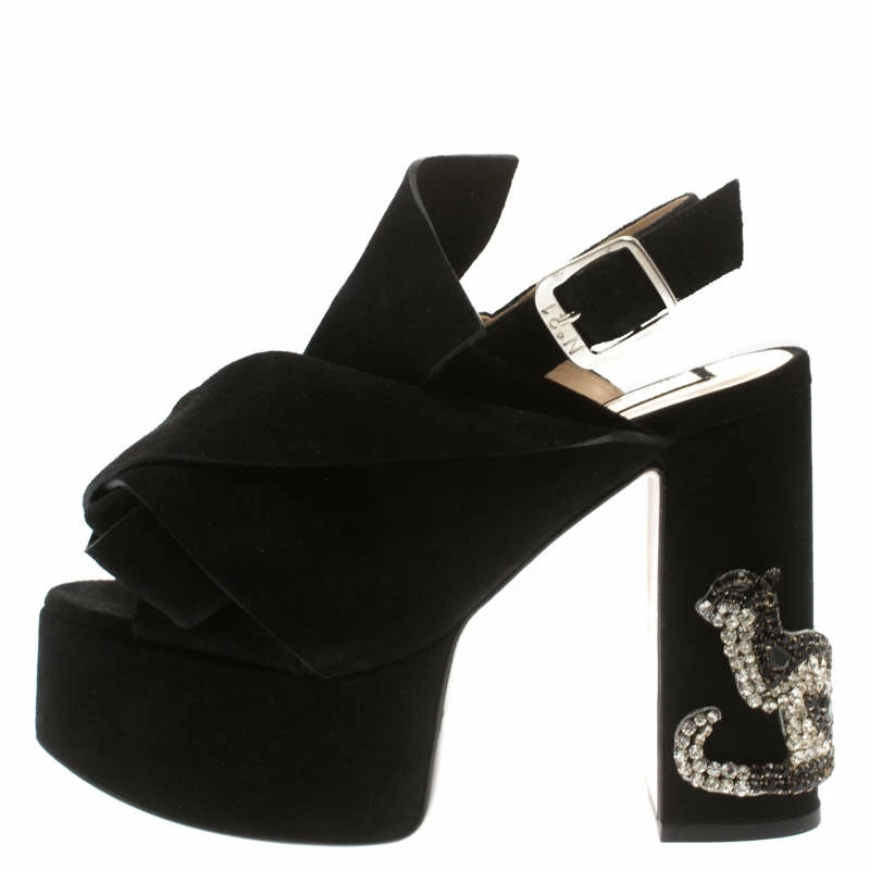 N21 Black Suede Embellished Knot Platform Block Heel Ankle Strap Sandals Size 36 Women N21 Black Suede Embellished Knot Platform Block Heel Ankle Strap Sandals Size 36 Women -N21shop luxury women n21 new shoes p186150 006