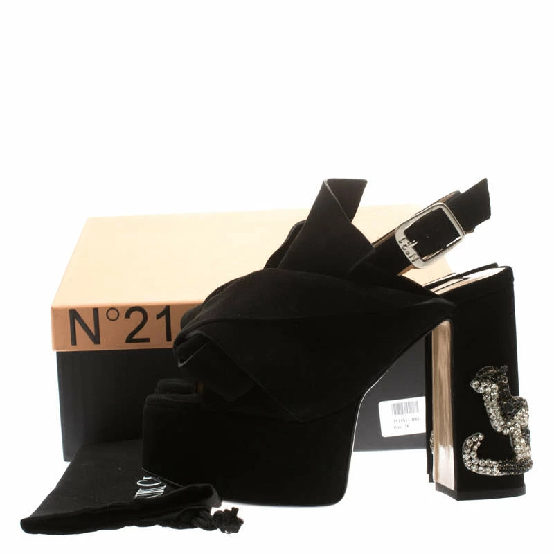 N21 Black Suede Embellished Knot Platform Block Heel Ankle Strap Sandals Size 36 Women N21 Black Suede Embellished Knot Platform Block Heel Ankle Strap Sandals Size 36 Women -N21shop luxury women n21 new shoes p186150 009
