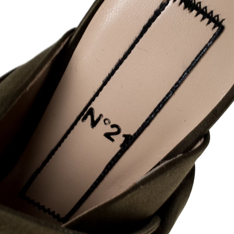 N21 Olive Green Satin Raso Knot Peep Toe Mules Size 38.5 Women Sandals N21 Olive Green Satin Raso Knot Peep Toe Mules Size 38.5 Women Sandals -N21shop luxury women n21 new shoes p233488 002