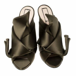 N21 Olive Green Satin Raso Knot Peep Toe Mules Size 38.5 Women Sandals 4 N21 Olive Green Satin Raso Knot Peep Toe Mules Size 38.5 Women Sandals -N21shop luxury women n21 new shoes p233488 006