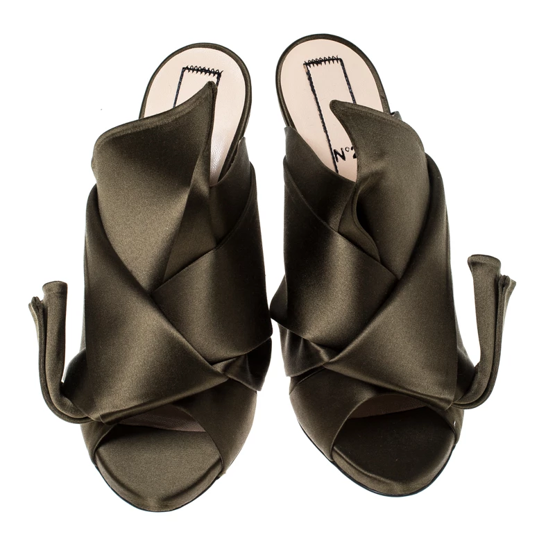 N21 Olive Green Satin Raso Knot Peep Toe Mules Size 38.5 Women Sandals N21 Olive Green Satin Raso Knot Peep Toe Mules Size 38.5 Women Sandals -N21shop luxury women n21 new shoes p233488 006