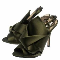 N21 N°21 Green Satin Ronny Pleated Ankle Wrap Peep Toe Sandals Size 37 Women -N21shop luxury women n21 new shoes p242781 002