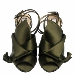 N21 N°21 Green Satin Ronny Pleated Ankle Wrap Peep Toe Sandals Size 37 Women -N21shop luxury women n21 new shoes p242781 003