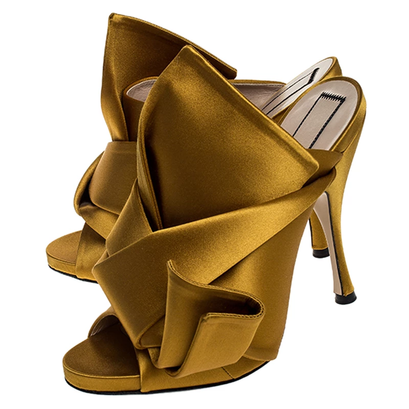 N21 N°21 Mustard Yellow Satin Ronny Pleated Mules Size 39 Women Sandals N21 N°21 Mustard Yellow Satin Ronny Pleated Mules Size 39 Women Sandals -N21shop luxury women n21 new shoes p250144 008
