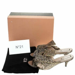 N21 Gold Coarse Glitter Bow Open Toe Sandals Size 40.5 Women 9 N21 Gold Coarse Glitter Bow Open Toe Sandals Size 40.5 Women -N21shop luxury women n21 new shoes p254727 002