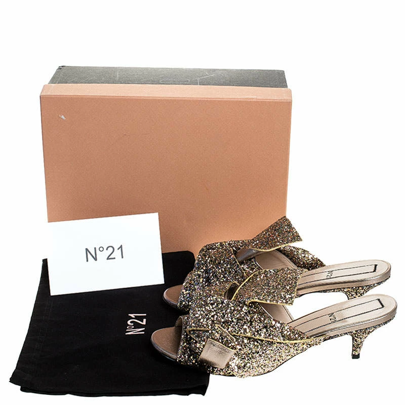 N21 Gold Coarse Glitter Bow Open Toe Sandals Size 40.5 Women N21 Gold Coarse Glitter Bow Open Toe Sandals Size 40.5 Women -N21shop luxury women n21 new shoes p254727 002