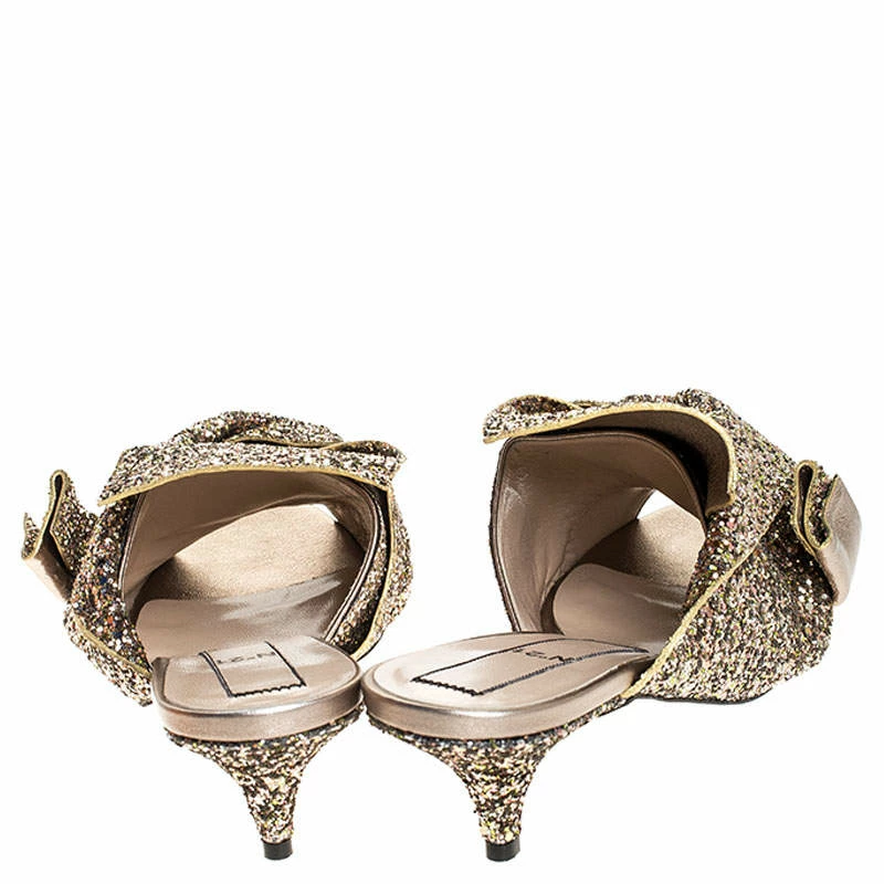 N21 Gold Coarse Glitter Bow Open Toe Sandals Size 40.5 Women N21 Gold Coarse Glitter Bow Open Toe Sandals Size 40.5 Women -N21shop luxury women n21 new shoes p254727 004