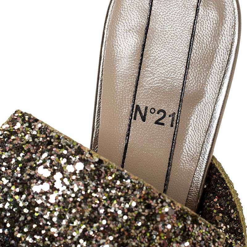 N21 Gold Coarse Glitter Bow Open Toe Sandals Size 40.5 Women N21 Gold Coarse Glitter Bow Open Toe Sandals Size 40.5 Women -N21shop luxury women n21 new shoes p254727 006