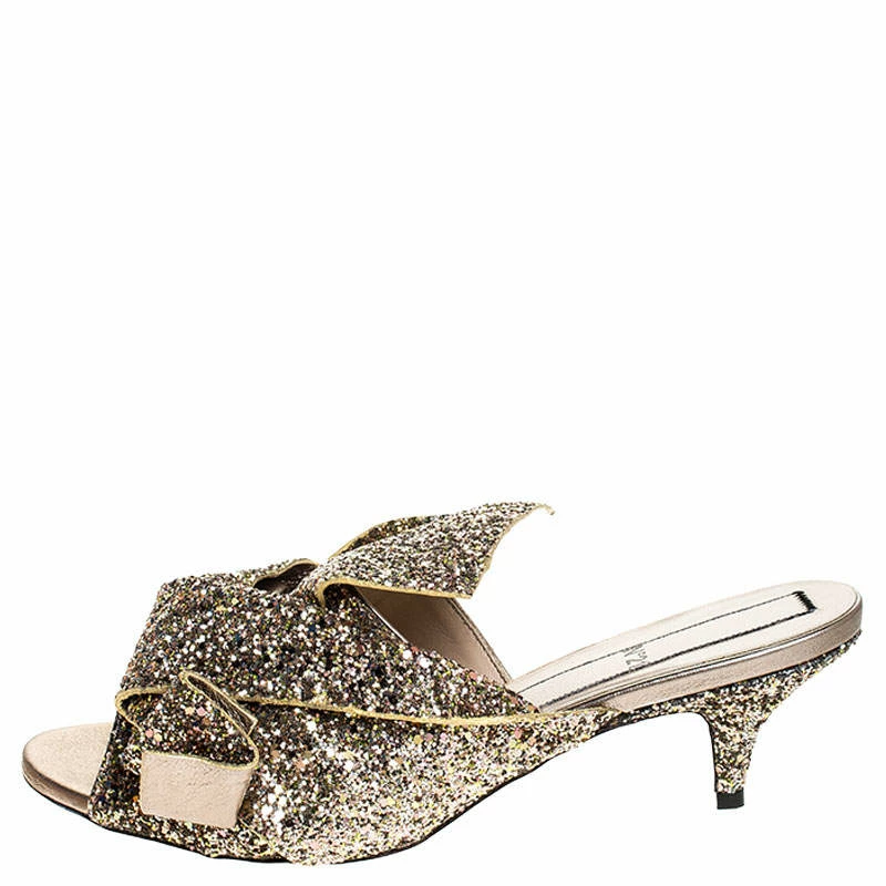 N21 Gold Coarse Glitter Bow Open Toe Sandals Size 40.5 Women N21 Gold Coarse Glitter Bow Open Toe Sandals Size 40.5 Women -N21shop luxury women n21 new shoes p254727 007