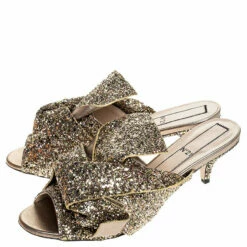 N21 Gold Coarse Glitter Bow Open Toe Sandals Size 40.5 Women 5 N21 Gold Coarse Glitter Bow Open Toe Sandals Size 40.5 Women -N21shop luxury women n21 new shoes p254727 009