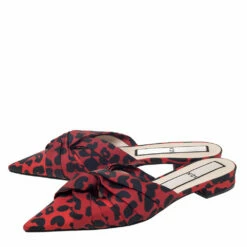 N21 Red/Black Leopard Print Satin Knot Flat Mules Size 40 Women Flats 5 N21 Red/Black Leopard Print Satin Knot Flat Mules Size 40 Women Flats -N21shop luxury women n21 new shoes p295808 003