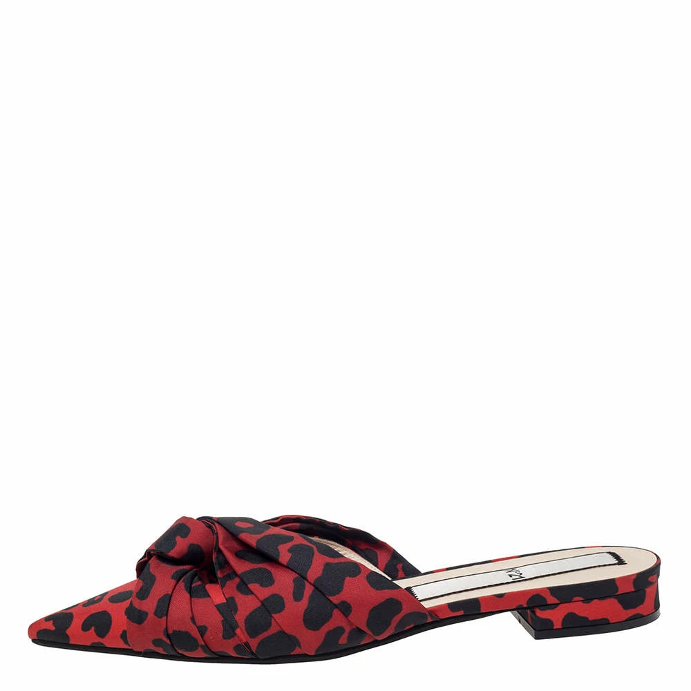 N21 Red/Black Leopard Print Satin Knot Flat Mules Size 40 Women Flats N21 Red/Black Leopard Print Satin Knot Flat Mules Size 40 Women Flats -N21shop luxury women n21 new shoes p295808 005