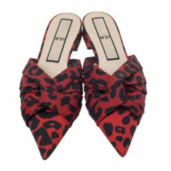 N21 Red/Black Leopard Print Satin Knot Flat Mules Size 40 Women Flats 4 N21 Red/Black Leopard Print Satin Knot Flat Mules Size 40 Women Flats -N21shop luxury women n21 new shoes p295808 007
