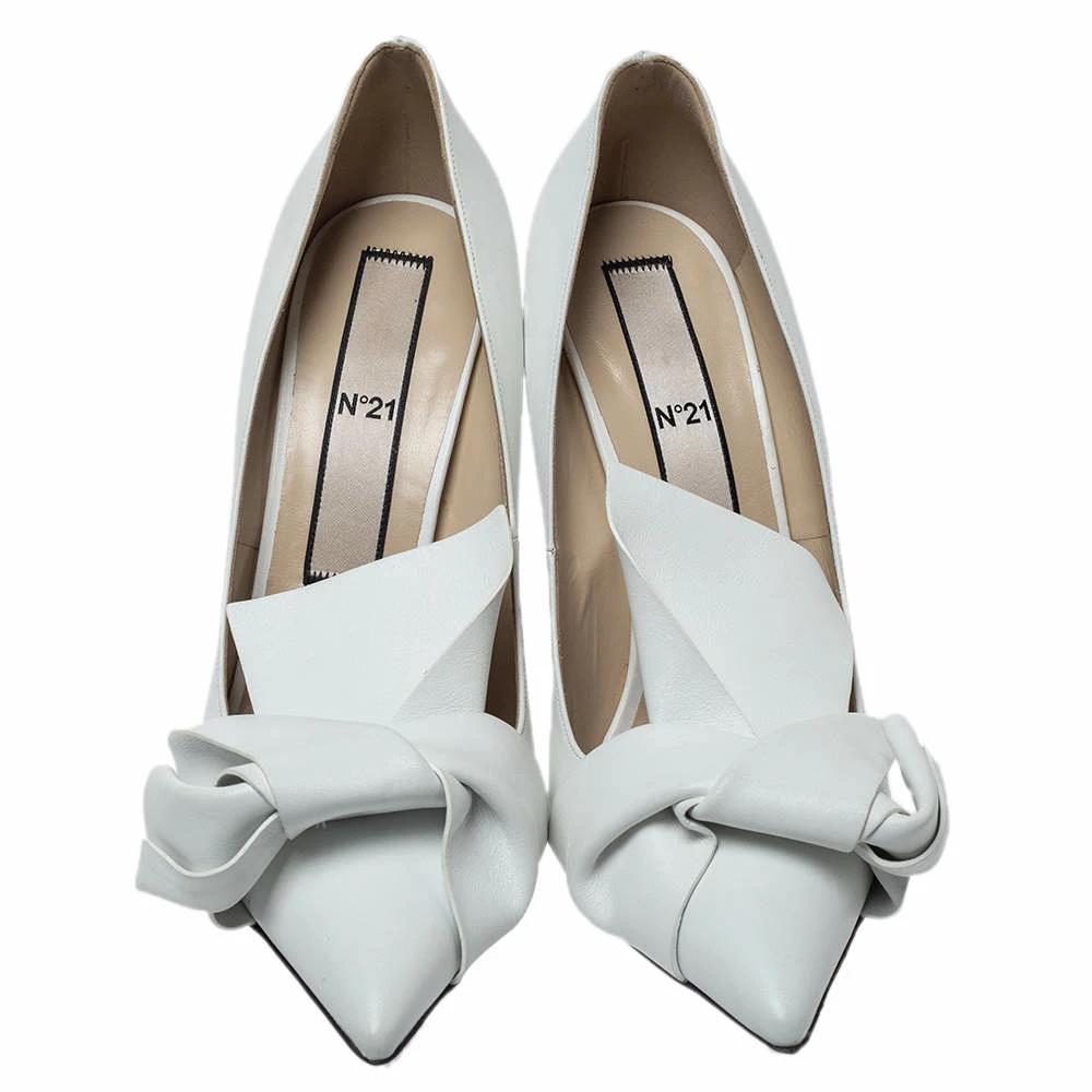N21 White Leather Knot Pointed Toe Pumps Size 42 Women N21 White Leather Knot Pointed Toe Pumps Size 42 Women -N21shop luxury women n21 new shoes p299753 006