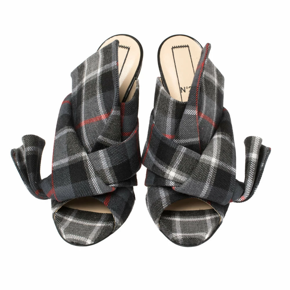 N21 N°21 Grey Check Fabric Bow Mules Sandals Size 40 Women N21 N°21 Grey Check Fabric Bow Mules Sandals Size 40 Women -N21shop luxury women n21 new shoes p367995 004