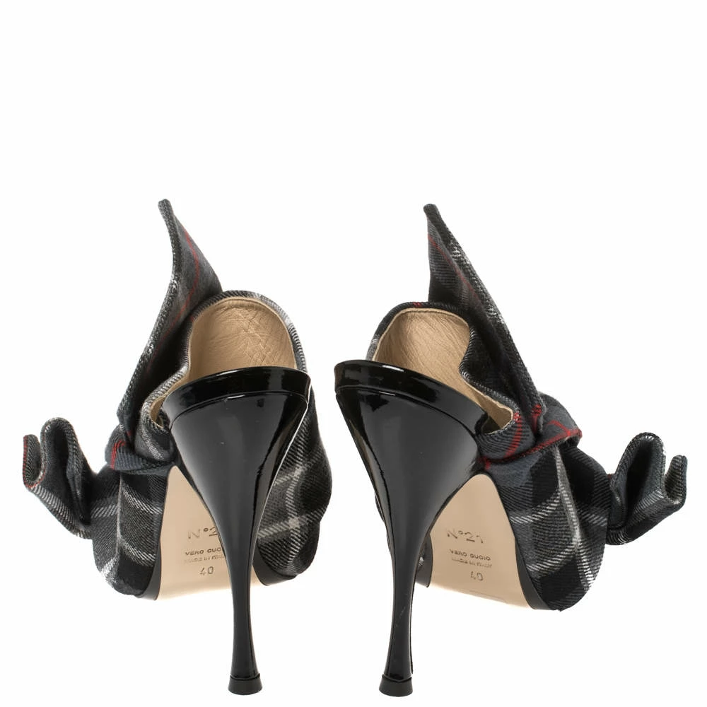 N21 N°21 Grey Check Fabric Bow Mules Sandals Size 40 Women N21 N°21 Grey Check Fabric Bow Mules Sandals Size 40 Women -N21shop luxury women n21 new shoes p367995 005