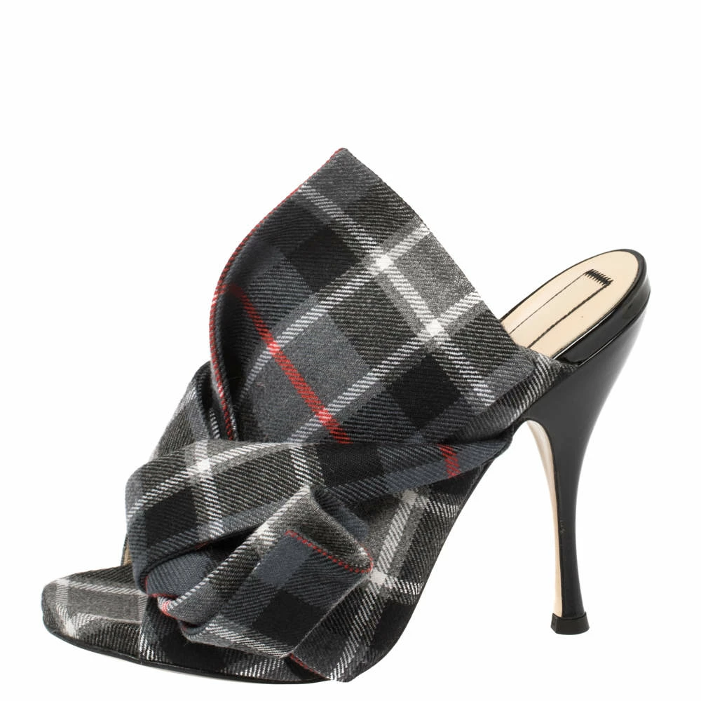 N21 N°21 Grey Check Fabric Bow Mules Sandals Size 40 Women N21 N°21 Grey Check Fabric Bow Mules Sandals Size 40 Women -N21shop luxury women n21 new shoes p367995 007