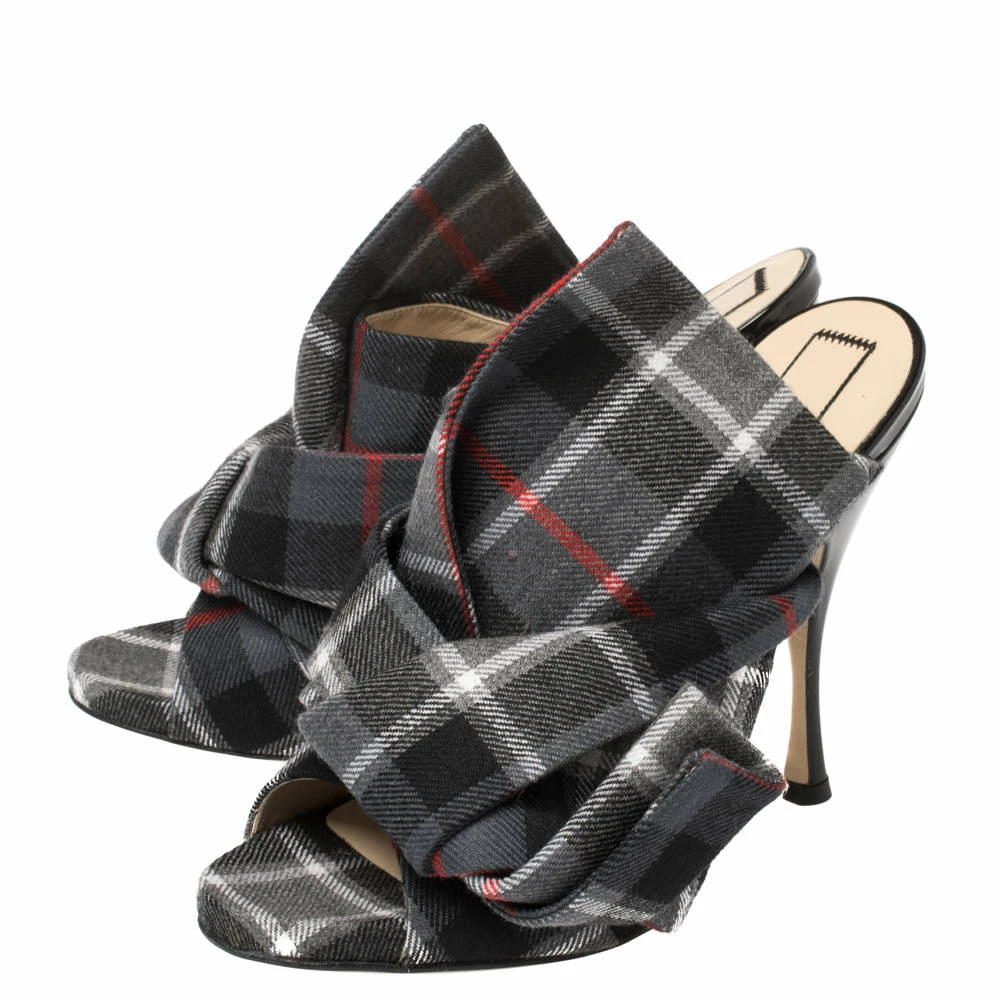 N21 N°21 Grey Check Fabric Bow Mules Sandals Size 40 Women N21 N°21 Grey Check Fabric Bow Mules Sandals Size 40 Women -N21shop luxury women n21 new shoes p367995 009