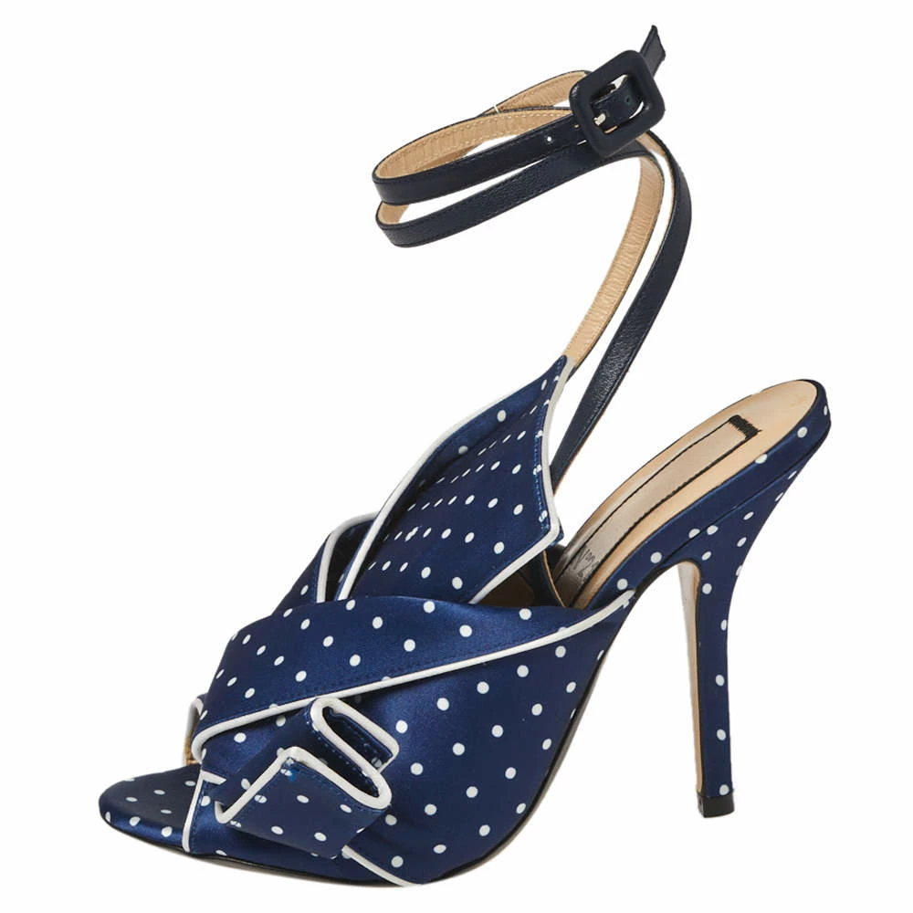 N21 Blue/White Knotted Polka Dot Fabric Gingham Ankle Wrap Peep Toe Sandals Size 36 Women N21 Blue/White Knotted Polka Dot Fabric Gingham Ankle Wrap Peep Toe Sandals Size 36 Women -N21shop luxury women n21 new shoes p368388 002