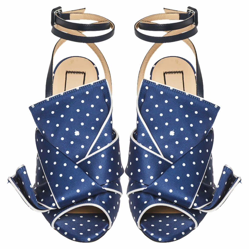 N21 Blue/White Knotted Polka Dot Fabric Gingham Ankle Wrap Peep Toe Sandals Size 36 Women N21 Blue/White Knotted Polka Dot Fabric Gingham Ankle Wrap Peep Toe Sandals Size 36 Women -N21shop luxury women n21 new shoes p368388 005
