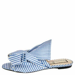 N21 Nº21 Blue/White Satin Knot Flat Slides Size 39 Women Flats -N21shop luxury women n21 new shoes p511186 004