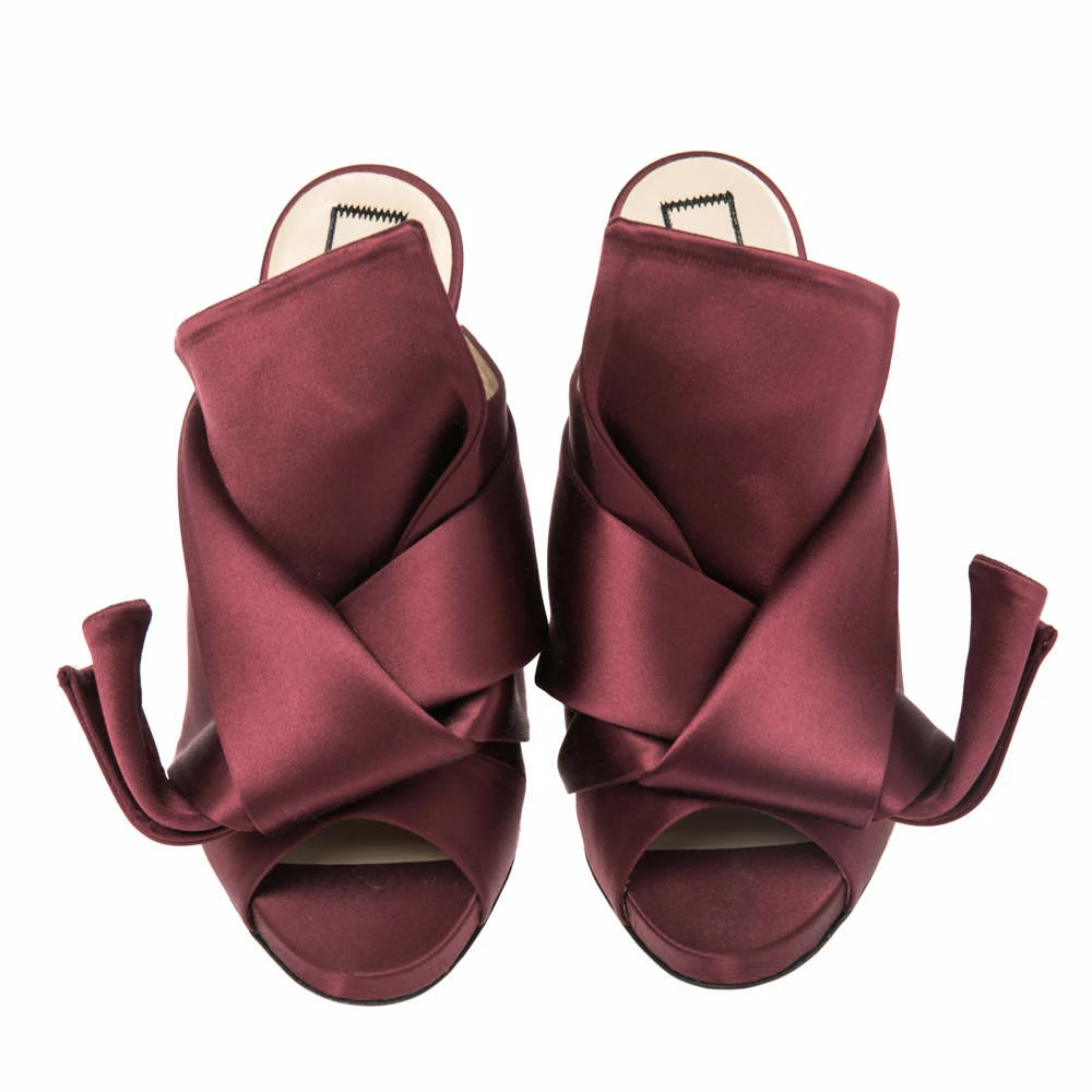 N21 Nº21 Burgundy Satin Raso Knot Peep Toe Mules Size 39 Women Sandals N21 Nº21 Burgundy Satin Raso Knot Peep Toe Mules Size 39 Women Sandals -N21shop luxury women n21 new shoes p511752 002