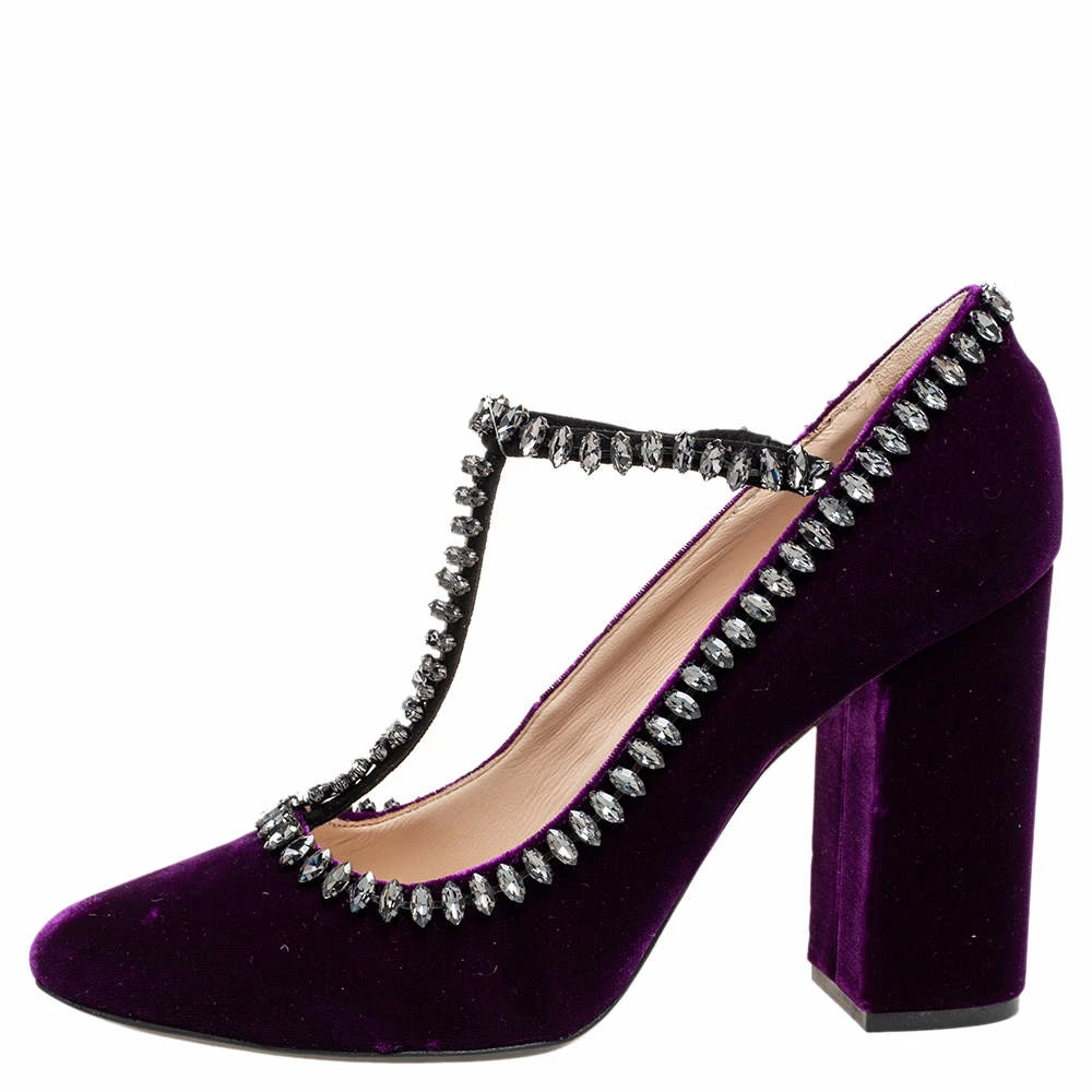 N21 N°21 Purple Velvet Crystal Embellished T-Bar Pumps Size 42 Women N21 N°21 Purple Velvet Crystal Embellished T-Bar Pumps Size 42 Women -N21shop luxury women n21 new shoes p604195 005