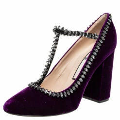 N21 N°21 Purple Velvet Crystal Embellished T-Bar Pumps Size 42 Women
