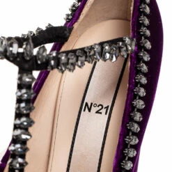 N21 N°21 Purple Velvet Crystal Embellished T-Bar Pumps Size 42 Women 8 N21 N°21 Purple Velvet Crystal Embellished T-Bar Pumps Size 42 Women -N21shop luxury women n21 new shoes p604195 007