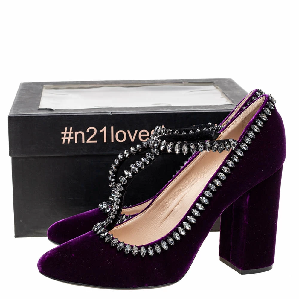 N21 N°21 Purple Velvet Crystal Embellished T-Bar Pumps Size 42 Women N21 N°21 Purple Velvet Crystal Embellished T-Bar Pumps Size 42 Women -N21shop luxury women n21 new shoes p604195 010