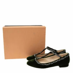 N21 Dark Green Velvet Crystal Embellished T-Bar Ballet Flats Size 38 Women 10 N21 Dark Green Velvet Crystal Embellished T-Bar Ballet Flats Size 38 Women -N21shop luxury women n21 new shoes p616138 001