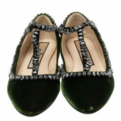 N21 Dark Green Velvet Crystal Embellished T-Bar Ballet Flats Size 38 Women 4 N21 Dark Green Velvet Crystal Embellished T-Bar Ballet Flats Size 38 Women -N21shop luxury women n21 new shoes p616138 003