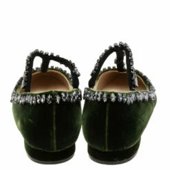 N21 Dark Green Velvet Crystal Embellished T-Bar Ballet Flats Size 38 Women 6 N21 Dark Green Velvet Crystal Embellished T-Bar Ballet Flats Size 38 Women -N21shop luxury women n21 new shoes p616138 004