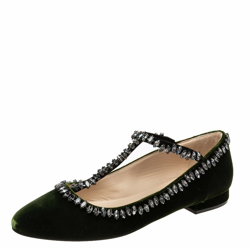 N21 Dark Green Velvet Crystal Embellished T-Bar Ballet Flats Size 38 Women N21 Dark Green Velvet Crystal Embellished T-Bar Ballet Flats Size 38 Women -N21shop luxury women n21 new shoes p616138 005