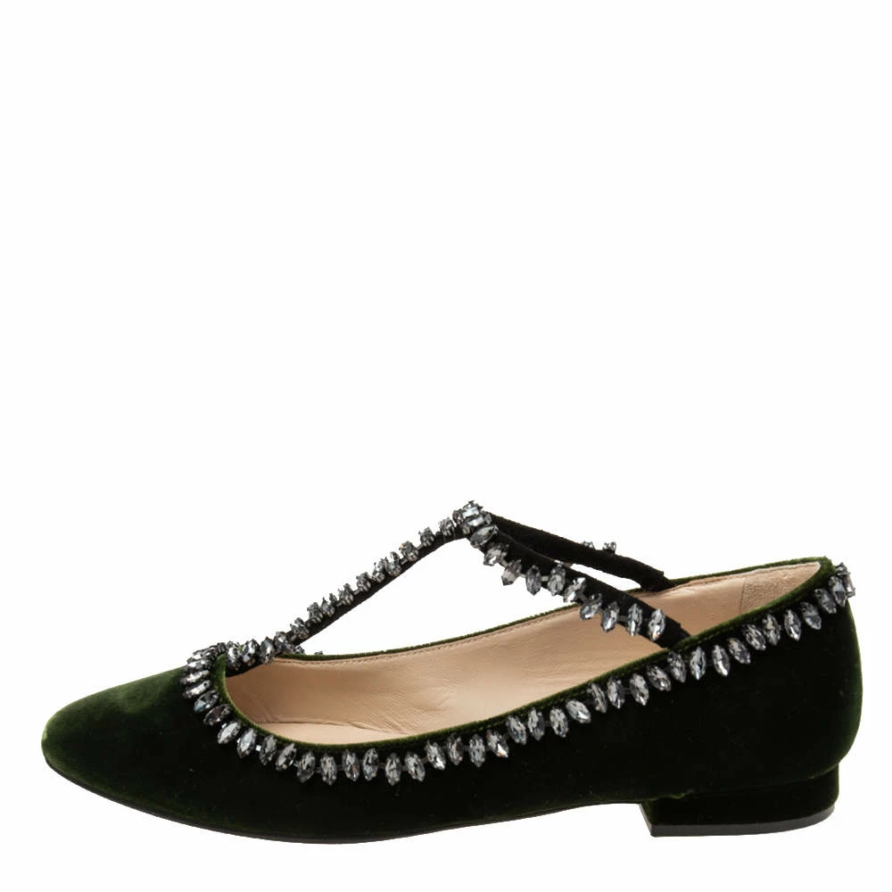 N21 Dark Green Velvet Crystal Embellished T-Bar Ballet Flats Size 38 Women N21 Dark Green Velvet Crystal Embellished T-Bar Ballet Flats Size 38 Women -N21shop luxury women n21 new shoes p616138 010