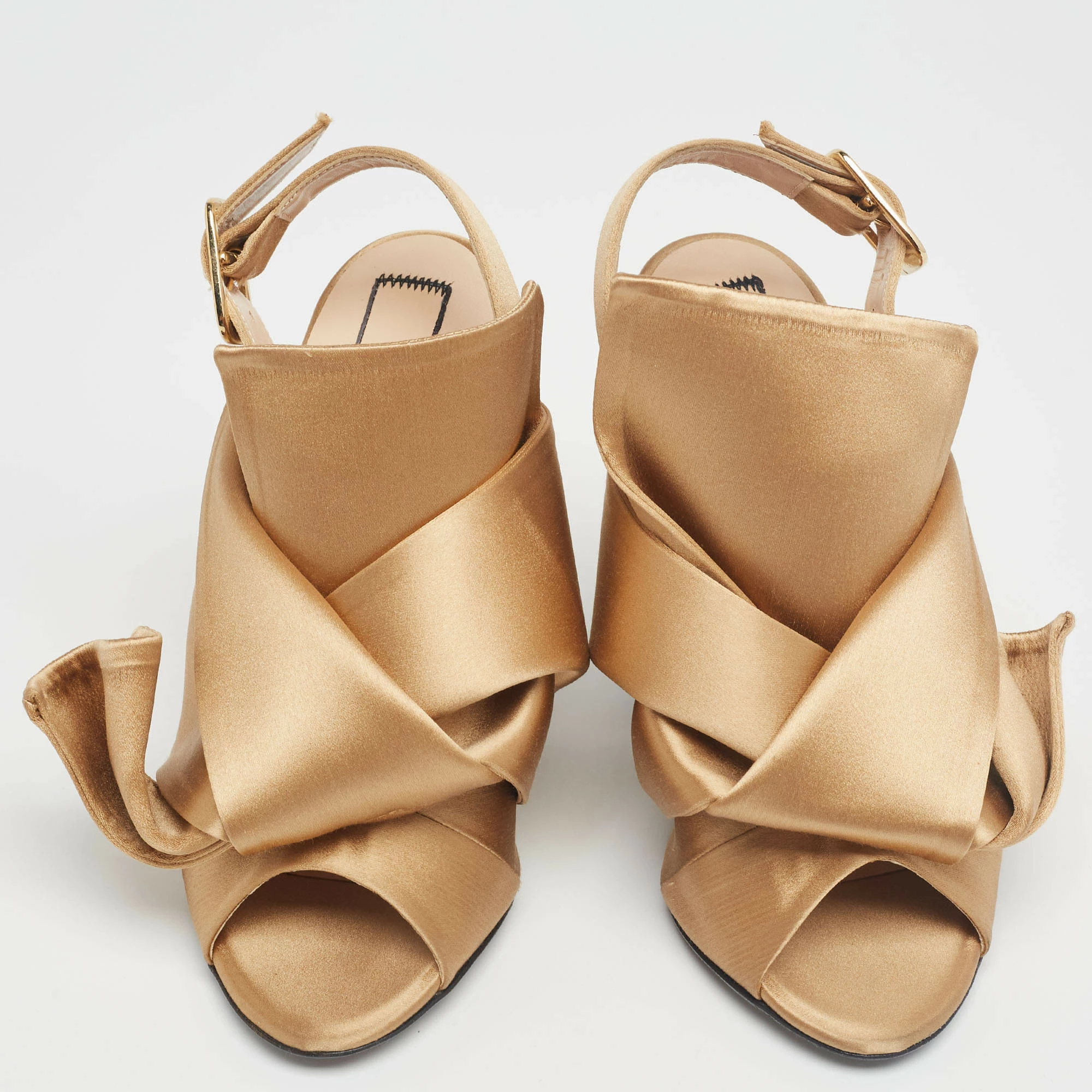 N21 Nº21 Brown Satin Crystal Embellished Pleated Bow Ankle Strap Sandals Size 36 Women N21 Nº21 Brown Satin Crystal Embellished Pleated Bow Ankle Strap Sandals Size 36 Women -N21shop luxury women n21 new shoes p622637 003