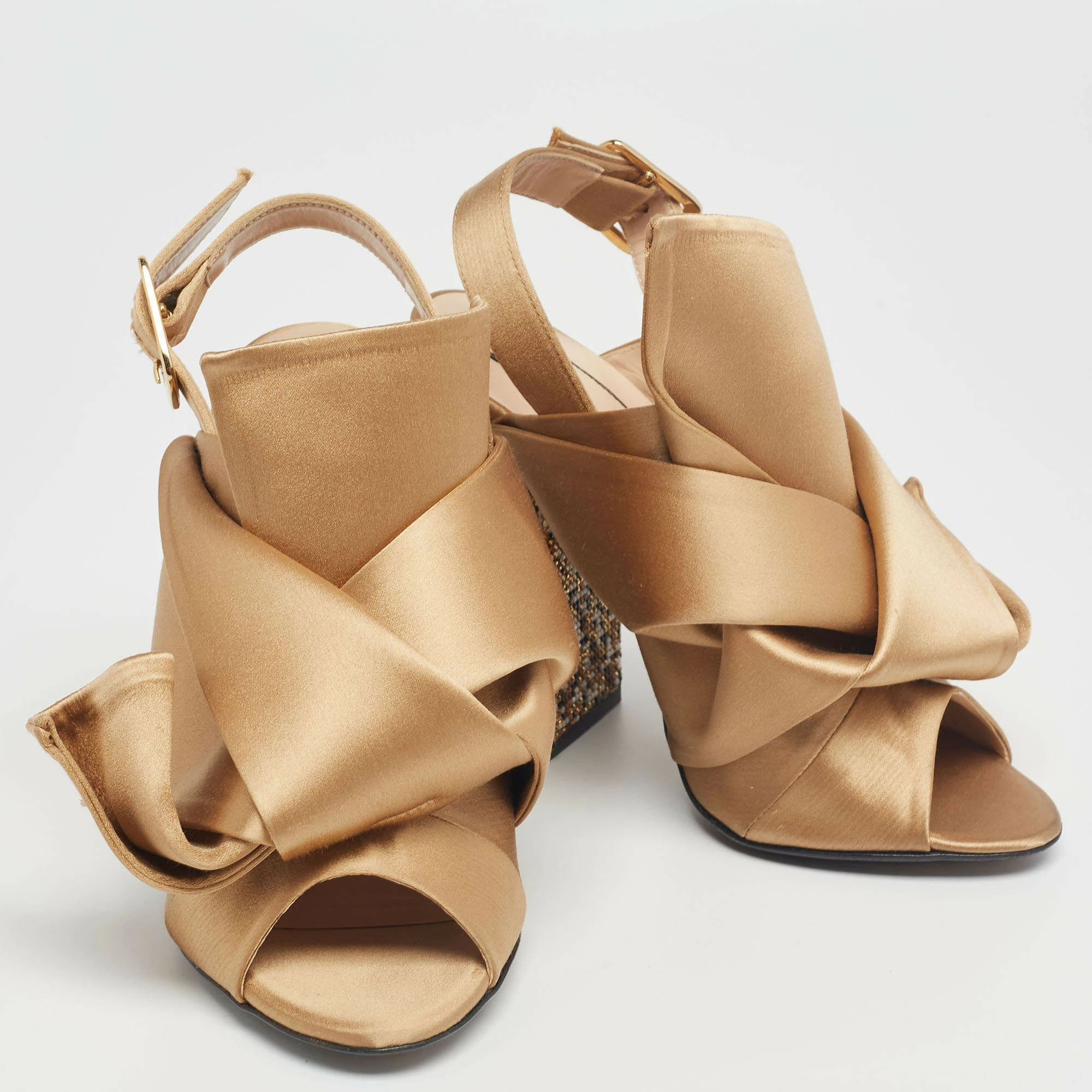 N21 Nº21 Brown Satin Crystal Embellished Pleated Bow Ankle Strap Sandals Size 36 Women N21 Nº21 Brown Satin Crystal Embellished Pleated Bow Ankle Strap Sandals Size 36 Women -N21shop luxury women n21 new shoes p622637 004